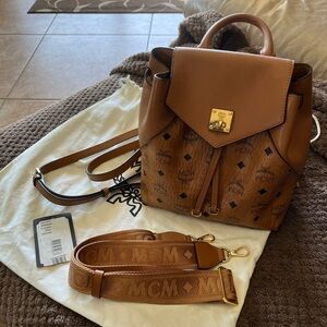 Mcm logo print backpack